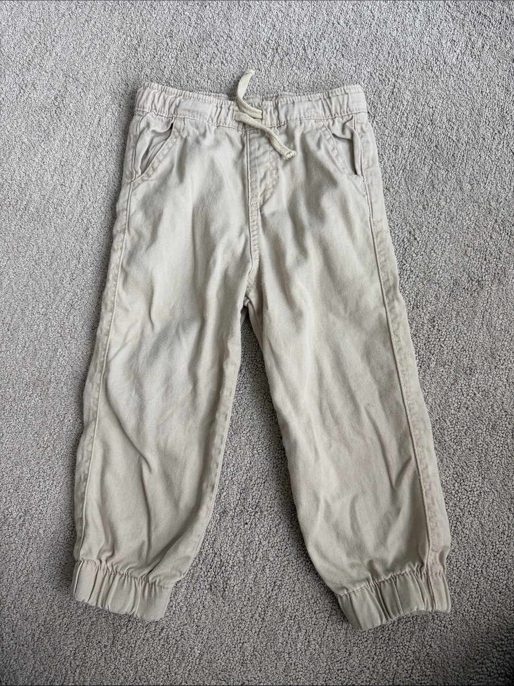 Kids Neutral Drawstring Jogger Pants in Beige